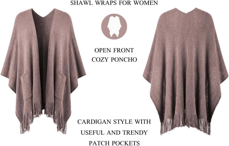 Ferand Shawl Wraps for Women, Cozy Lightweight Poncho Cape with Pockets, Warm for Fall Winter Travel - Image 3